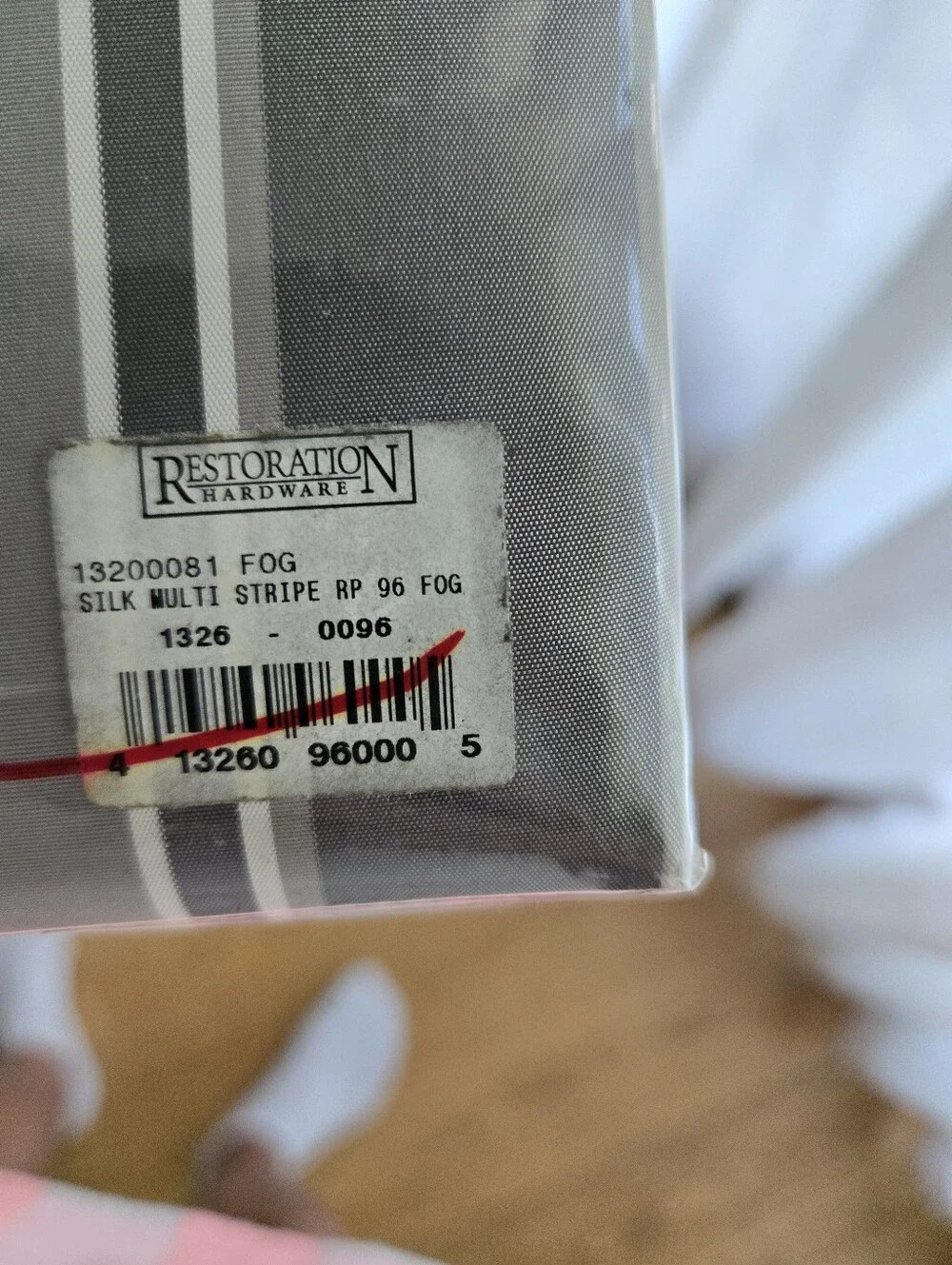 Restoration Hardware Silk Taffeta Multistripe Drapery FOG - 2 PANELS -One Price